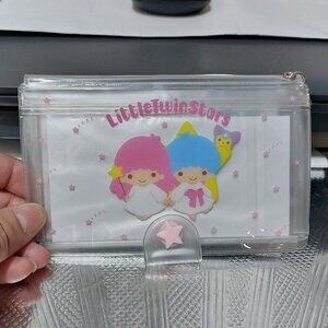 Clip On Cute Adorable Little Twin Stars Clear ID Picture Card Holder 2 Slots
